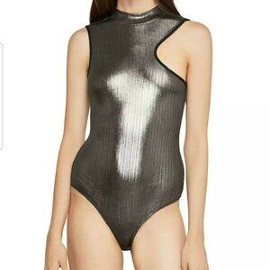 BCBGMAXAZRIA metallic bodysuit gunmetal NWT